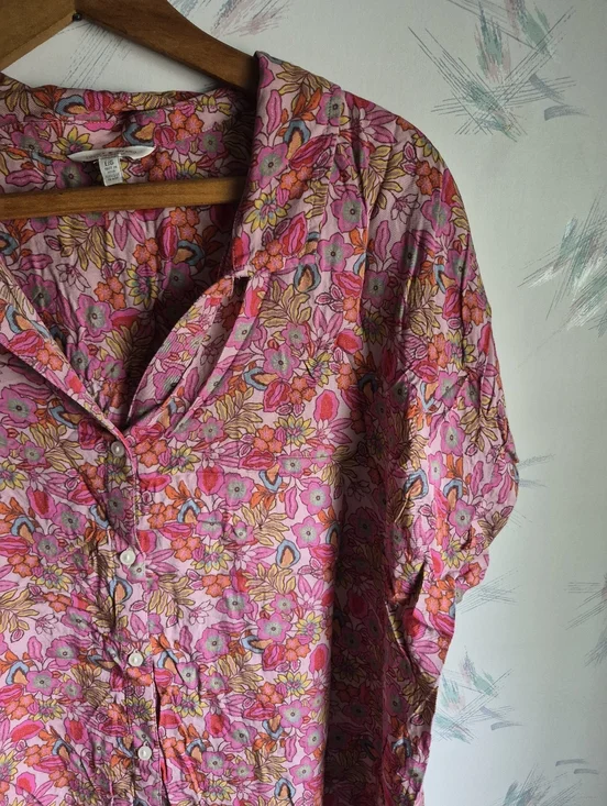 Lucky Brand Pink Floral Print Button Down Shirt Short Sleeve Large - Picture 2 of 9